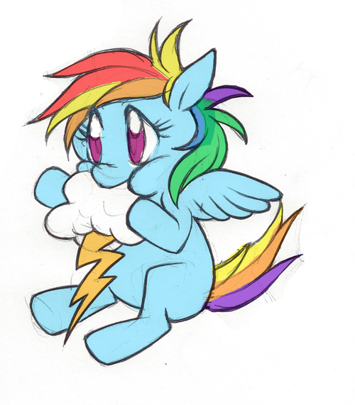 Size: 500x571 | Tagged: safe, artist:lychicambess, derpibooru import, rainbow dash, blank flank, cloud, cute, dashabetes, filly, filly rainbow dash, lightning, plushie, solo, young