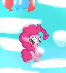 Size: 743x824 | Tagged: artist:mr-degration, balloon, cloud, cloudy, cute, derpibooru import, looking at you, looking back, pinkie pie, plot, red, red balloon, safe, sky, then watch her balloons lift her up to the sky