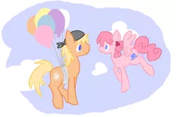 Size: 845x562 | Tagged: artist:ask-the-fantasy-ponies, balloon, derpibooru import, final fantasy, final fantasy xiii, flying, ponified, safe, serah farron, snow villiers