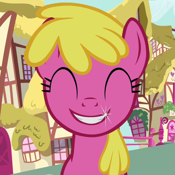 Size: 720x720 | Tagged: a friend in deed, cherry berry, cherrybetes, cute, derpibooru import, eyes closed, happy, ponyville, safe, screencap, smile song, smiling, solo
