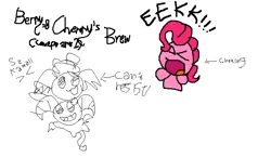 Size: 734x426 | Tagged: artist:knuckles_the_echidna_88, berry, cherry, choking, concept art, cute, demon, derpibooru import, duo, lloromannic, ms paint, pinkie pie, pinkie's brew, safe, sanrio