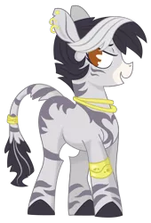 Size: 961x1410 | Tagged: artist:dbkit, backstory, derpibooru import, ear piercing, earring, female, hybrid, jewelry, lidded eyes, neck ring, oc, oc:countess foresight, piercing, safe, simple background, solo, tail ring, transparent background, tumblr, unofficial characters only, zebra