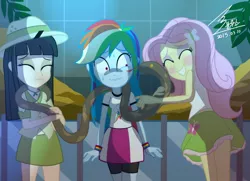 Size: 1100x796 | Tagged: safe, artist:bluse, derpibooru import, daring do, fluttershy, rainbow dash, snake, equestria girls, fear, nervous, show accurate