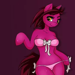 Size: 2268x2268 | Tagged: suggestive, artist:pitchyy, derpibooru import, oc, oc:pitch, unofficial characters only, anthro, unicorn, anthro oc, arm hooves, bikini, breasts, clothes, female, simple background, solo, solo female, swimsuit