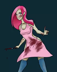 Size: 1280x1605 | Tagged: apron, artist needed, bloody, clothes, crazy face, derpibooru import, faic, human, humanized, pinkamena diane pie, pinkie pie, semi-grimdark