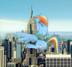 Size: 1064x994 | Tagged: safe, artist:fandroit, derpibooru import, rainbow dash, pony, empire state building, giant pony, giant rainbow dash, irl, macro, mega/giant rainbow dash, new york city, photo, ponies in real life, rainbow crash