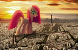 Size: 3872x2493 | Tagged: safe, artist:fandroit, derpibooru import, pinkie pie, pony, eiffel tower, giant pony, irl, macro, paris, photo, pinkamena diane pie, plot, ponies in real life, this will end in tears and/or death