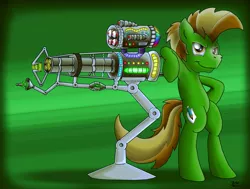 Size: 2699x2040 | Tagged: safe, artist:fandroit, derpibooru import, oc, oc:fandroit, unofficial characters only, pony, bipedal, ray gun, solo