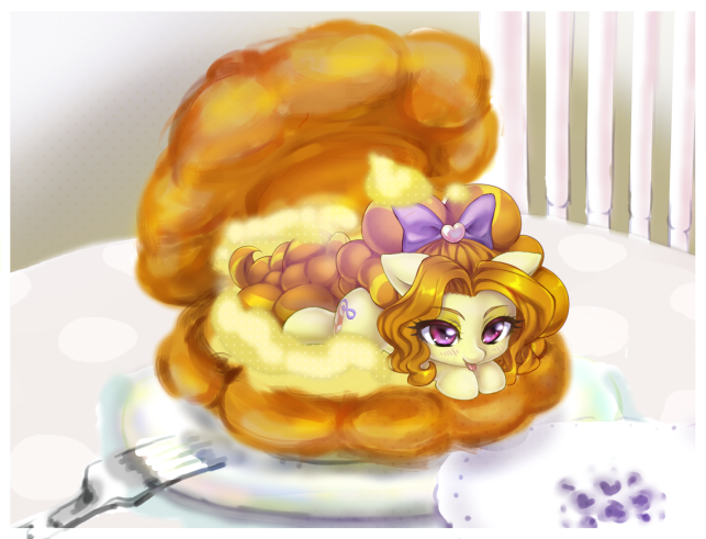 Size: 643x491 | Tagged: adagio dazzle, adoragio, artist:maron0807, cute, derpibooru import, ponies in food, ponified, safe, solo, tiny ponies, weapons-grade cute