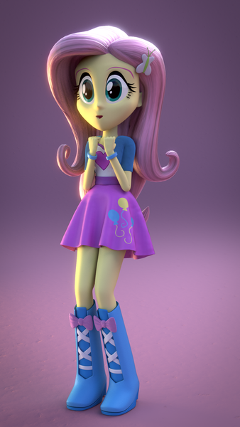 Size: 1080x1920 | Tagged: safe, artist:3d thread, artist:creatorofpony, derpibooru import, fluttershy, pinkie pie, equestria girls, /mlp/, 3d, 3d model, :o, blender, boots, bracelet, clothes, clothes swap, high heel boots, shirt, skirt