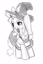 Size: 367x547 | Tagged: safe, artist:alloyrabbit, derpibooru import, ponified, pony, unicorn, female, kirisame marisa, mare, monochrome, sketch, solo, touhou, witch