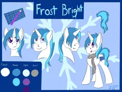 Size: 4000x3000 | Tagged: safe, artist:frostyb, derpibooru import, oc, oc:frost bright, unofficial characters only, pony, clothes, cute, male, reference sheet, scarf, stallion