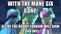 Size: 500x281 | Tagged: a canterlot wedding, background pony, brainwashing, bridesmaid dress, brony, clothes, derpibooru import, dress, edit, edited screencap, everyone steals tirek's meme, exploitable meme, image macro, lyra heartstrings, meme, memegenerator, mind control, minuette, safe, screencap, twinkleshine