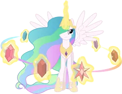 Size: 1129x873 | Tagged: artist:auburnborbon, derpibooru import, elements of harmony, frown, magic, princess celestia, safe, simple background, spread wings, transparent background