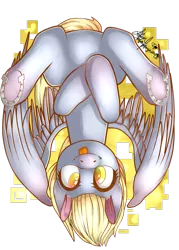 Size: 1024x1434 | Tagged: safe, artist:sofilut, derpibooru import, derpy hooves, pegasus, pony, female, horseshoes, mare, simple background, solo, spread wings, tongue out, transparent background, underhoof, upside down