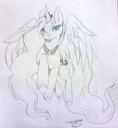 Size: 540x587 | Tagged: artist:mardukedye, derpibooru import, lunadoodle, monochrome, princess luna, safe, solo, traditional art