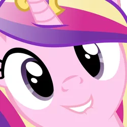 Size: 4800x4800 | Tagged: safe, derpibooru import, princess cadance, absurd resolution, close-up, face, grin, hi anon, image, lip bite, looking at you, meme, png, smiling