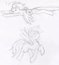 Size: 567x628 | Tagged: safe, artist:wrathmo, derpibooru import, derpy hooves, pegasus, pony, derp, female, flying, mare, monochrome, sketch, solo, tongue out, traditional art