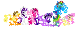 Size: 8126x3085 | Tagged: safe, artist:shmelluloidstudios, derpibooru import, applejack, fluttershy, pinkie pie, rainbow dash, rarity, spike, twilight sparkle, twilight sparkle (alicorn), alicorn, pony, female, mane seven, mane six, mare, nightmare fuel, stylized, wat