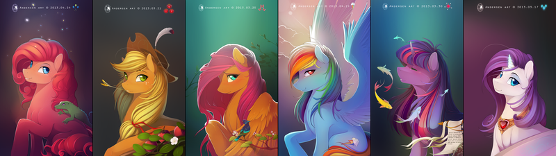 Size: 9120x2560 | Tagged: safe, artist:antiander, derpibooru import, applejack, fluttershy, pinkie pie, rainbow dash, rarity, twilight sparkle, twilight sparkle (alicorn), alicorn, pony, absurd resolution, collage, cutie mark, elements of harmony, female, mane six, mare, wallpaper, widescreen