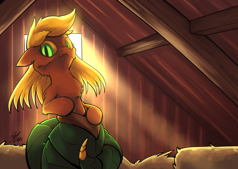 Size: 2046x1447 | Tagged: applejack, artist:lovelyneckbeard, barn, derpibooru import, lamia, lamiajack, monster girl, monster mare, original species, part of a set, safe, solo, species swap