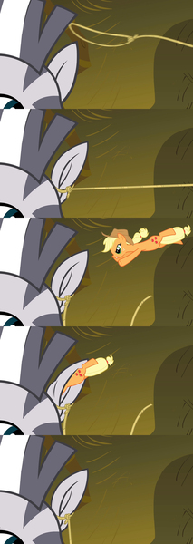 Size: 960x2700 | Tagged: applejack, appletini, artist:dtkraus, bridle gossip, derpibooru import, ear, edit, edited screencap, lasso, micro, orifice invasion, safe, screencap, wat, zebra, zecora