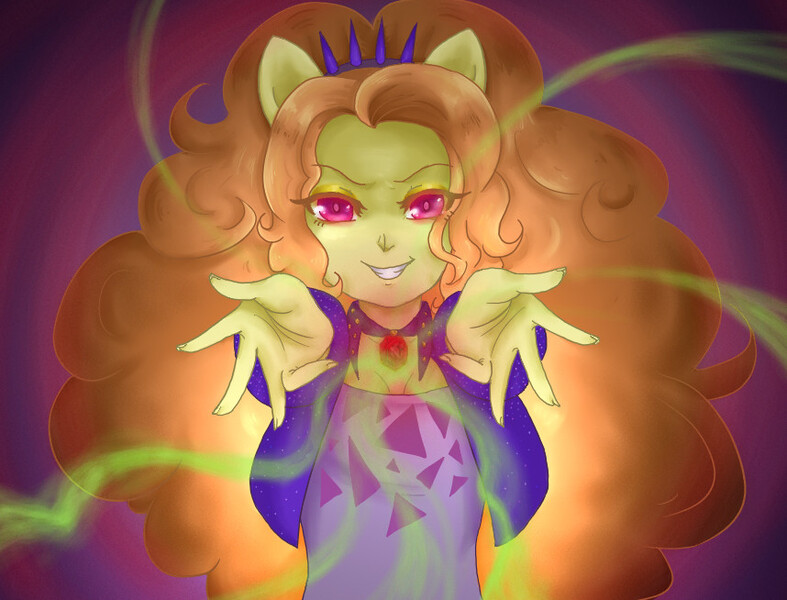 Size: 858x654 | Tagged: safe, artist:rockleeofthesand, derpibooru import, adagio dazzle, equestria girls, rainbow rocks, looking at you, ponied up, pony ears, reaching out, solo