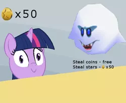 Size: 550x450 | Tagged: safe, artist:furseiseki, derpibooru import, twilight sparkle, ghost, pony, undead, boo (super mario), coin, everything is ruined, female, filly, mare, mario party, meme, pure unfiltered evil, stars, super mario bros., this will end in tears