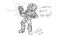 Size: 1280x805 | Tagged: anthro, artist:foldeath, command and conquer, derpibooru import, monochrome, pinkie pie, red alert 2, red alert 3, safe, sketch, solo, tesla trooper