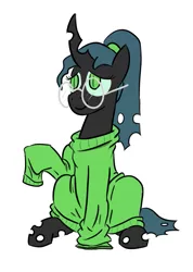 Size: 675x950 | Tagged: artist:jargon scott, clothes, derpibooru import, dork, dorkalis, glasses, queen chrysalis, safe, simple background, sweater