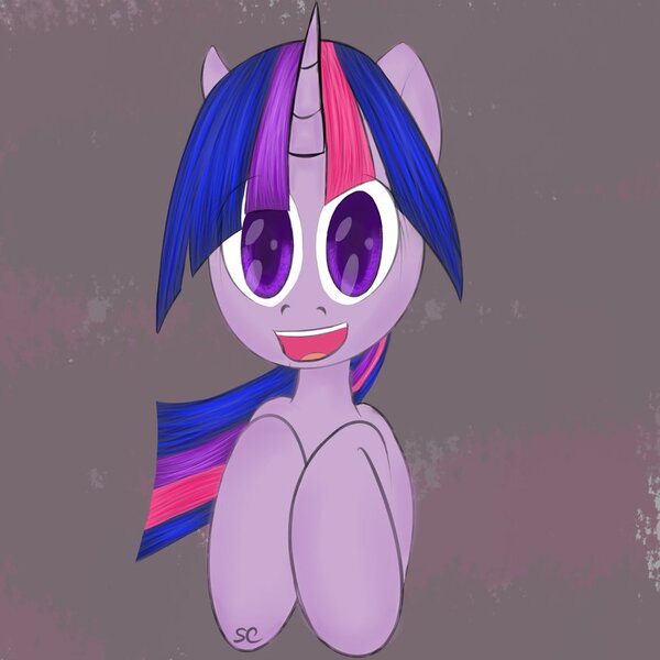 Size: 894x894 | Tagged: safe, artist:scarletcurl, derpibooru import, twilight sparkle, :d, looking at you, open mouth, smiling, solo