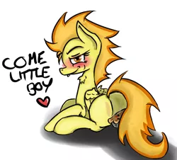 Size: 602x545 | Tagged: suggestive, artist:radecfrack, derpibooru import, spitfire, aroused, bedroom eyes, blushing, female, heart, implied soarinfire, looking at you, pie, plot, rear view, solo, solo female, stupid sexy spitfire, text, tongue out, wonderbolts