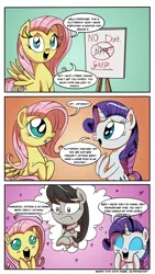 Size: 1000x1772 | Tagged: artist:daniel-sg, blushing, blush sticker, comic, cute, derpibooru import, desu, drool, eyes closed, eyeshadow, fluttershy, hype, irony, makeup, octavia melody, rarity, safe, slice of life (episode), thought bubble, wavy mouth
