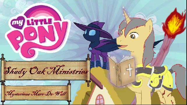 Size: 642x361 | Tagged: safe, derpibooru import, edit, edited screencap, screencap, mare do well, oc, pony, unicorn, the mysterious mare do well, armor, bible, blood, brony bible study, duo, fire, house, jpg artifacts, magic, open mouth, reading, roof, rooftop, royal guard, scar, shady oak ministries, smiling, telekinesis, text, torch, video at source, wat