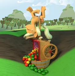 Size: 1004x1024 | Tagged: safe, artist:3d thread, derpibooru import, applejack, pony, applebuck season, /mlp/, 3d, 3d model, apple, apple cart, blender, cowboy hat, hat, scene interpretation, solo, stetson, who's a silly pony