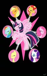 Size: 800x1280 | Tagged: safe, artist:theroyalprincesses, derpibooru import, applejack, fluttershy, pinkie pie, rainbow dash, rarity, sunset shimmer, twilight sparkle, twilight sparkle (alicorn), alicorn, pony, alternate mane seven, female, fulfilled cutie mark, mane six, mare