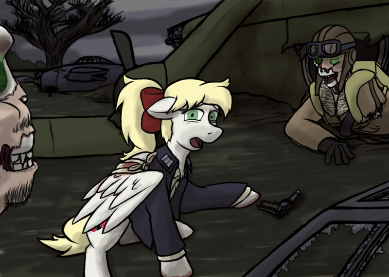 Size: 1080x768 | Tagged: grimdark, artist:thebathwaterhero, derpibooru import, oc, oc:kyrie, unofficial characters only, human, pegasus, pony, zombie, aryan, aryan pony, blonde, clothes, heavy metal, heavy metal (film), luftwaffe, nazi, nazipone, royal air force, uniform, world war ii