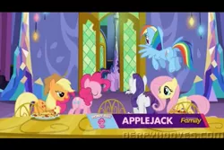 Size: 960x640 | Tagged: safe, derpibooru import, screencap, applejack, fluttershy, pinkie pie, rainbow dash, rarity, twilight sparkle, twilight sparkle (alicorn), alicorn, pony, castle sweet castle, female, mane six, mare