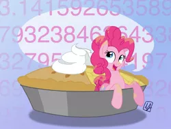 Size: 1290x975 | Tagged: artist:spacechickennerd, dead source, derpibooru import, micro, pi, pi day, pie, pinkie pi, pinkie pie, ponies in food, safe, solo, that pony sure does love pies