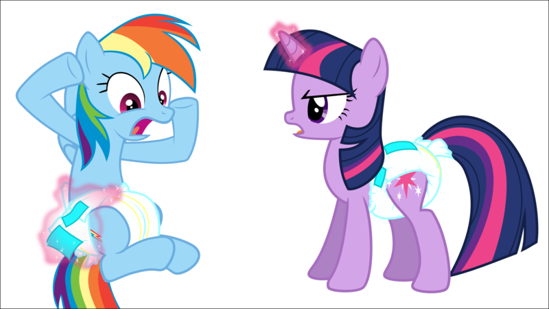 Size: 1920x1080 | Tagged: artist:twilights-secret, derpibooru import, diaper, diaper fetish, poofy diaper, rainbow dash, shocked, simple background, stern, suggestive, transparent background, twilight sparkle