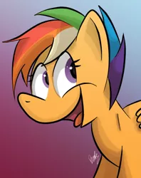 Size: 474x600 | Tagged: safe, artist:zestyoranges, derpibooru import, scootaloo, pegasus, pony, female, filly, gradient background, happy, rainbow hair, solo, tongue out