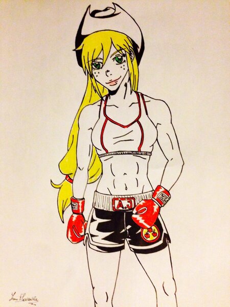 Size: 774x1032 | Tagged: applejack, artist needed, boxing, boxing gloves, derpibooru import, human, humanized, safe