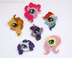 Size: 700x563 | Tagged: applejack, artist:chloenart, brooch, craft, derpibooru import, felt, fluttershy, mane six, needle felted, pinkie pie, rainbow dash, rarity, safe, twilight sparkle