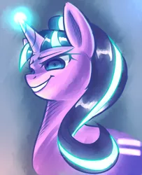 Size: 1215x1500 | Tagged: safe, artist:kaikoinu, derpibooru import, starlight glimmer, pony, unicorn, the cutie map, evil grin, female, glow, glowing mane, grin, magic, mare, pixiv, smiling, solo