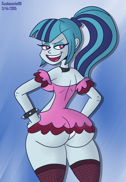 Size: 3000x4320 | Tagged: suggestive, artist:scobionicle99, derpibooru import, sonata dusk, equestria girls, ass, bedroom eyes, bootylicious, clothes, hips, huge butt, large butt, lingerie, panties, socks, sonata donk, stockings, the ass was fat, thigh highs, underwear, wedgie, wide hips