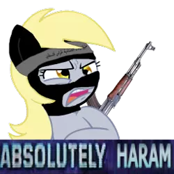 Size: 255x255 | Tagged: safe, derpibooru import, derpy hooves, pegasus, pony, absolutely disgusting, ak-47, female, gun, islam, mare, meme, terrorist