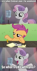 Size: 490x942 | Tagged: bad sweetie belle joke, bloom and gloom, cute, debian, gnu, linux, safe