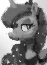 Size: 1216x1684 | Tagged: safe, artist:verrmont, derpibooru import, princess luna, alicorn, pony, lunadoodle, bust, lidded eyes, monochrome, portrait, solo