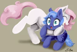 Size: 3000x2000 | Tagged: safe, artist:silfoe, derpibooru import, princess celestia, princess luna, earth pony, pony, royal sketchbook, baby, baby luna, baby pony, cewestia, cute, cutelestia, duo, earth pony celestia, earth pony luna, eyes closed, female, filly, foal, freckles, glomp, happy, hug, lunabetes, open mouth, royal sisters, silfoe is trying to murder us, sisters, sitting, smiling, squishy cheeks, sweet dreams fuel, tackle, wide eyes, woona
