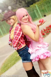 Size: 800x1200 | Tagged: safe, artist:dashcosplay, derpibooru import, applejack, pinkie pie, human, cosplay, irl, irl human, photo